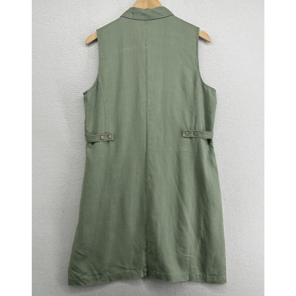 J.JILL Dress L 100% Linen Sleeveless Shirtdress Button Front Green Vintage - Picture 3 of 11